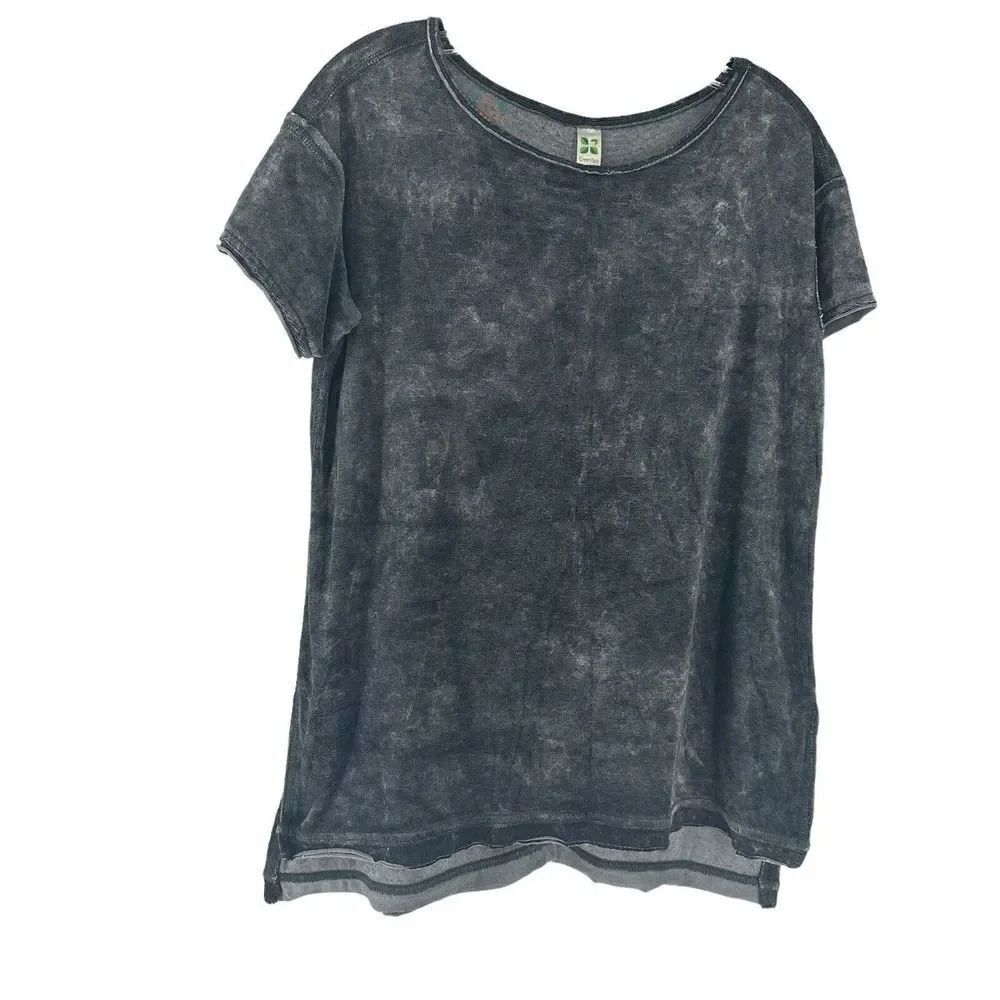 Velvet Short Sleeve Top Gray Womens Size S Round Neck Side Slit Green Tea Brand